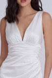Ivory Bodycon V-Neck Ruched Short Graduation Dress
