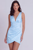 Ivory Bodycon V-Neck Ruched Short Graduation Dress