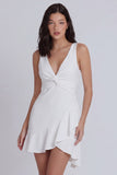Ivory Ruffled Bodycon V-Neck Ruched Graduation Dress