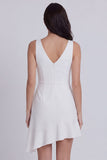 Ivory Ruffled Bodycon V-Neck Ruched Graduation Dress