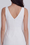 Ivory Ruffled Bodycon V-Neck Ruched Graduation Dress