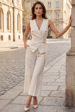 Ivory 2 Piece Slim Fit V-Neck Women Suits with Belt