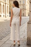 Ivory 2 Piece Slim Fit V-Neck Women Suits with Belt