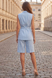 Light Blue Peak Lapel 2 Piece One Button Women Suits with Belt