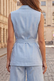 Light Blue Peak Lapel 2 Piece One Button Women Suits with Belt
