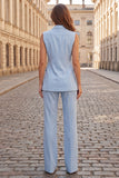 Light Blue Peak Lapel Double Breasted 2 Piece Slim Fit Women Suits