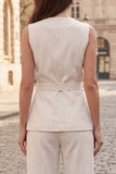 2 Piece Ivory V-Neck Single Breasted Women Suits with Belt