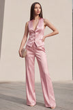 Pink 2 Piece V-Neck Single Breasted Slim Fit Women Suits