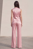 Pink 2 Piece V-Neck Single Breasted Slim Fit Women Suits