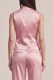 Pink 2 Piece V-Neck Single Breasted Slim Fit Women Suits
