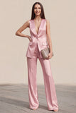Pink 2 Piece V-Neck One Button Women Suits