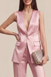 Pink 2 Piece V-Neck One Button Women Suits