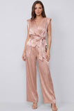 Dusty Rose 2 Piece V-Neck Women's Suits with Belt