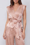 Dusty Rose 2 Piece V-Neck Women's Suits with Belt
