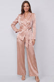 Dusty Rose Peaked Lapel 2 Piece Women's Work Suits with Belt