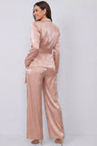 Dusty Rose Peaked Lapel 2 Piece Women's Work Suits with Belt