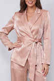 Dusty Rose Peaked Lapel 2 Piece Women's Work Suits with Belt