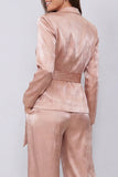 Dusty Rose Peaked Lapel 2 Piece Women's Work Suits with Belt