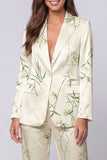 Light Green Printed 2 Piece Notched Lapel Women's Suits