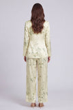 Notched Lapel 2 Piece Light Green Printed Women's Suits