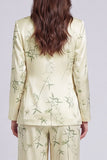 Notched Lapel 2 Piece Light Green Printed Women's Suits