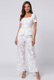 2 Piece Ivory Square Neck Floral Women's Work Suits