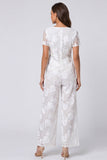 2 Piece Ivory Square Neck Floral Women's Work Suits