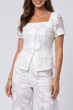 2 Piece Ivory Square Neck Floral Women's Work Suits