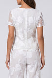 2 Piece Ivory Square Neck Floral Women's Work Suits