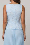 Sky Blue Pleated A Line Square Neck Midi Work Dress