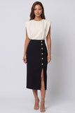 Ivory and Black Sheath Round Neck Midi Work Dress with Slit