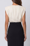 Ivory and Black Sheath Round Neck Midi Work Dress with Slit