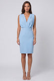 Sky Blue Sheath Ruched V Neck Mini Work Dress
