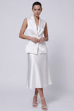 Ivory 2 Piece Satin A Line Peaked Lapel Midi Work Dress