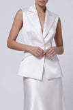 Ivory 2 Piece Satin A Line Peaked Lapel Midi Work Dress