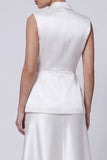 Ivory 2 Piece Satin A Line Peaked Lapel Midi Work Dress