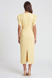 Sheath Light Yellow Ruched Midi Work Dress with Short Sleeves