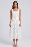 Ivory A Line 2 Piece Floral Square Neck Midi Work Dress