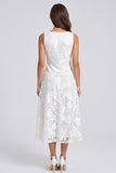 Ivory A Line 2 Piece Floral Square Neck Midi Work Dress