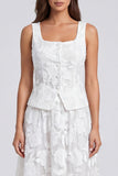 Ivory A Line 2 Piece Floral Square Neck Midi Work Dress