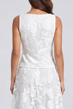 Ivory A Line 2 Piece Floral Square Neck Midi Work Dress