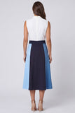 Ivory and Blue A Line V-Neck Midi Work Dress
