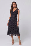 Black White Polka Dots A Line V-Neck Midi Work Dress