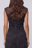 Black White Polka Dots A Line V-Neck Midi Work Dress