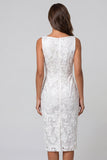 Ivory Sheath Bateau Neck Floral Midi Work Dress