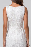 Ivory Sheath Bateau Neck Floral Midi Work Dress