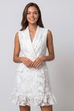 Ivory Shawl Lapel Double Breasted Ruffled Short Work Dress