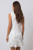 Ivory Shawl Lapel Double Breasted Ruffled Short Work Dress