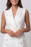 Ivory Shawl Lapel Double Breasted Ruffled Short Work Dress