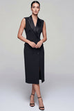 Black Sheath Peak Lapel Double Breasted Midi Work Dress